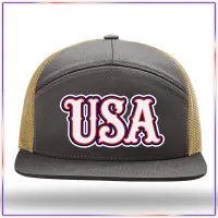 USA Embroidered Richardson 168 Seven Panel Trucker Hat – Charcoal/ Old Gold