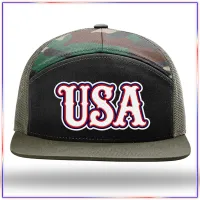 USA Embroidered Richardson 168 Seven Panel Trucker Hat – Black and Camo