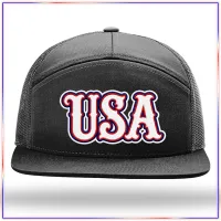 USA Embroidered Richardson 168 Seven Panel Trucker Hat – Black