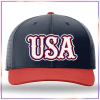 USA Embroidered Richardson 632 Laser Perf R-Flex Snapback Hat – Navy/Red