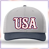 USA Embroidered Richardson 632 Laser Perf R-Flex Snapback Hat – Grey/Navy