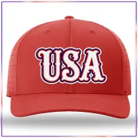 USA Embroidered Richardson 632 Laser Perf R-Flex Snapback Hat – Red