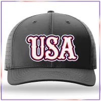 USA Embroidered Richardson 632 Laser Perf R-Flex Snapback Hat – Black