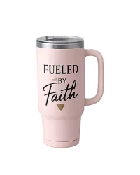Engraved Fueled By Faith Stainless Steel Cup – Image 1