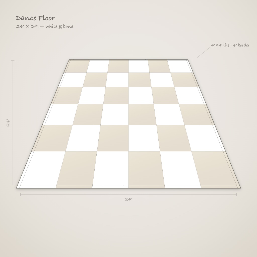 24' x 24' White and Bone Seamless Acrylic Dance Floor  – Image 1