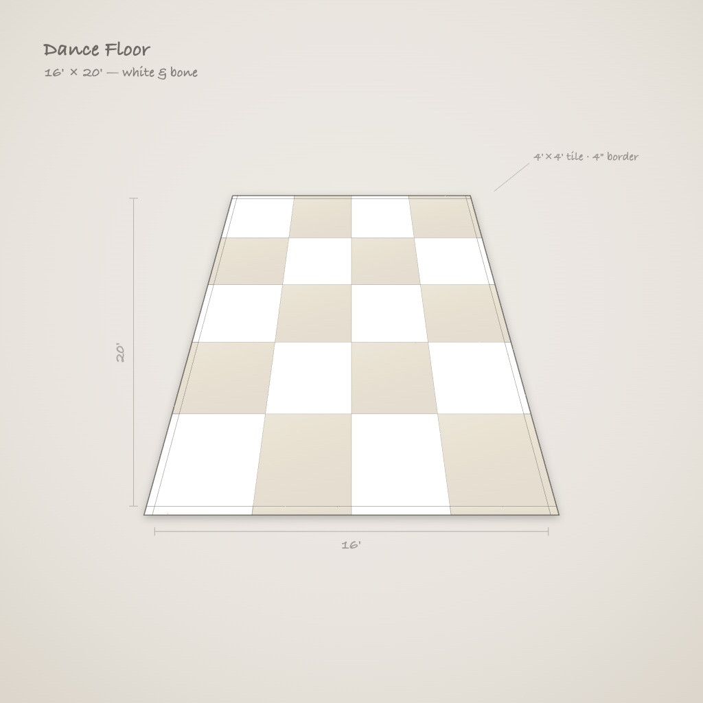 16' x 20' White and Bone Seamless Acrylic Dance Floor  – Image 1