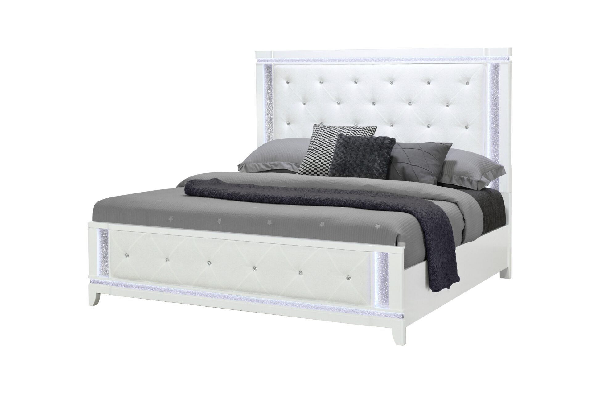 ALINA WHITE QUEEN BED WITH LED – Image 2