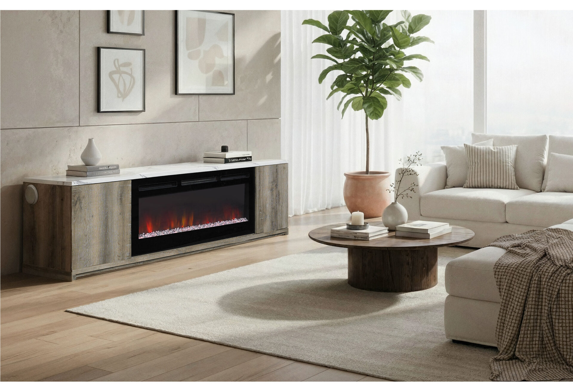 MAYA NATURAL 71" ENTERTAINMENT UNIT WITH SPEAKER – Image 1