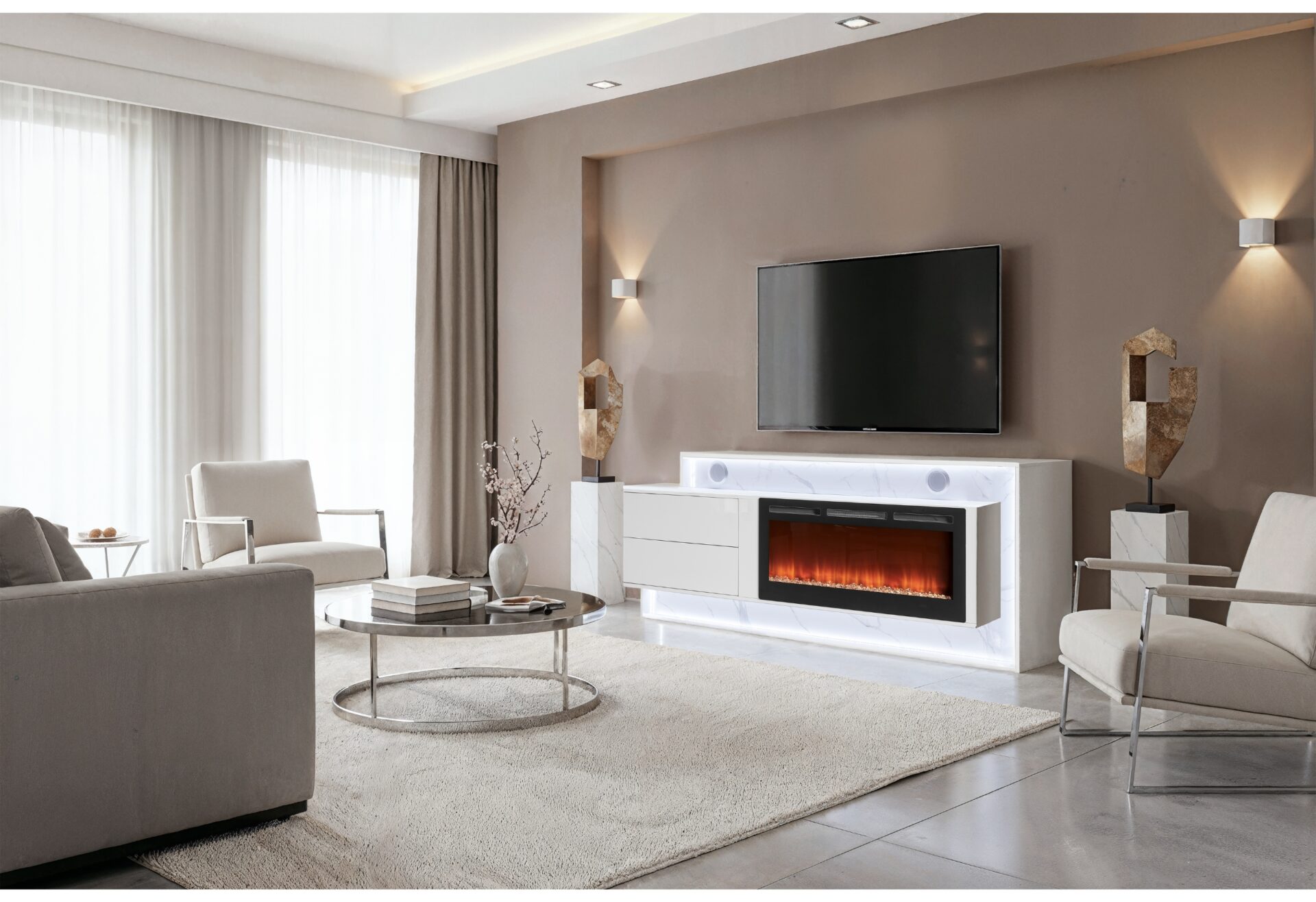 KIRA WHITE 87" ENTERTAINMENT UNIT WITH BLUETOOTH SPEAKER AND LED – Image 1