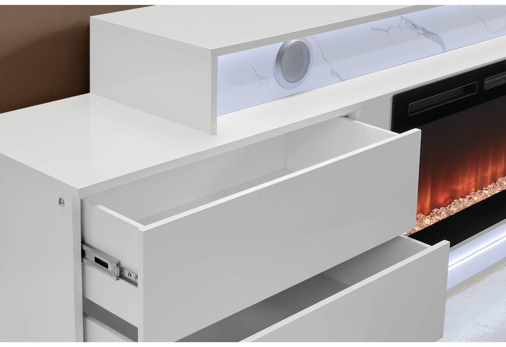 KIRA WHITE 87" ENTERTAINMENT UNIT WITH BLUETOOTH SPEAKER AND LED – Image 2