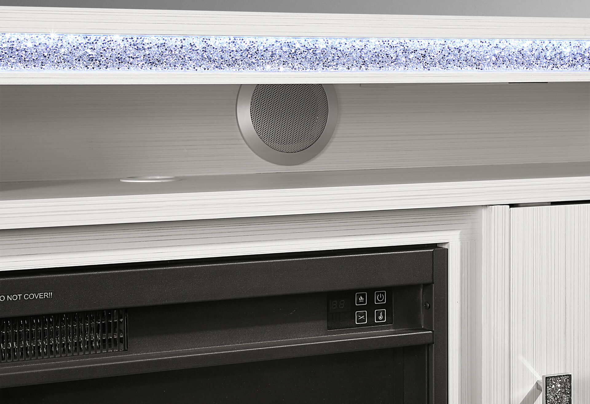 LILY WHITE ENTERTAINMENT UNIT 72 W/ LED, SPEAKERS, CRYSTAL INSERTS – Image 2