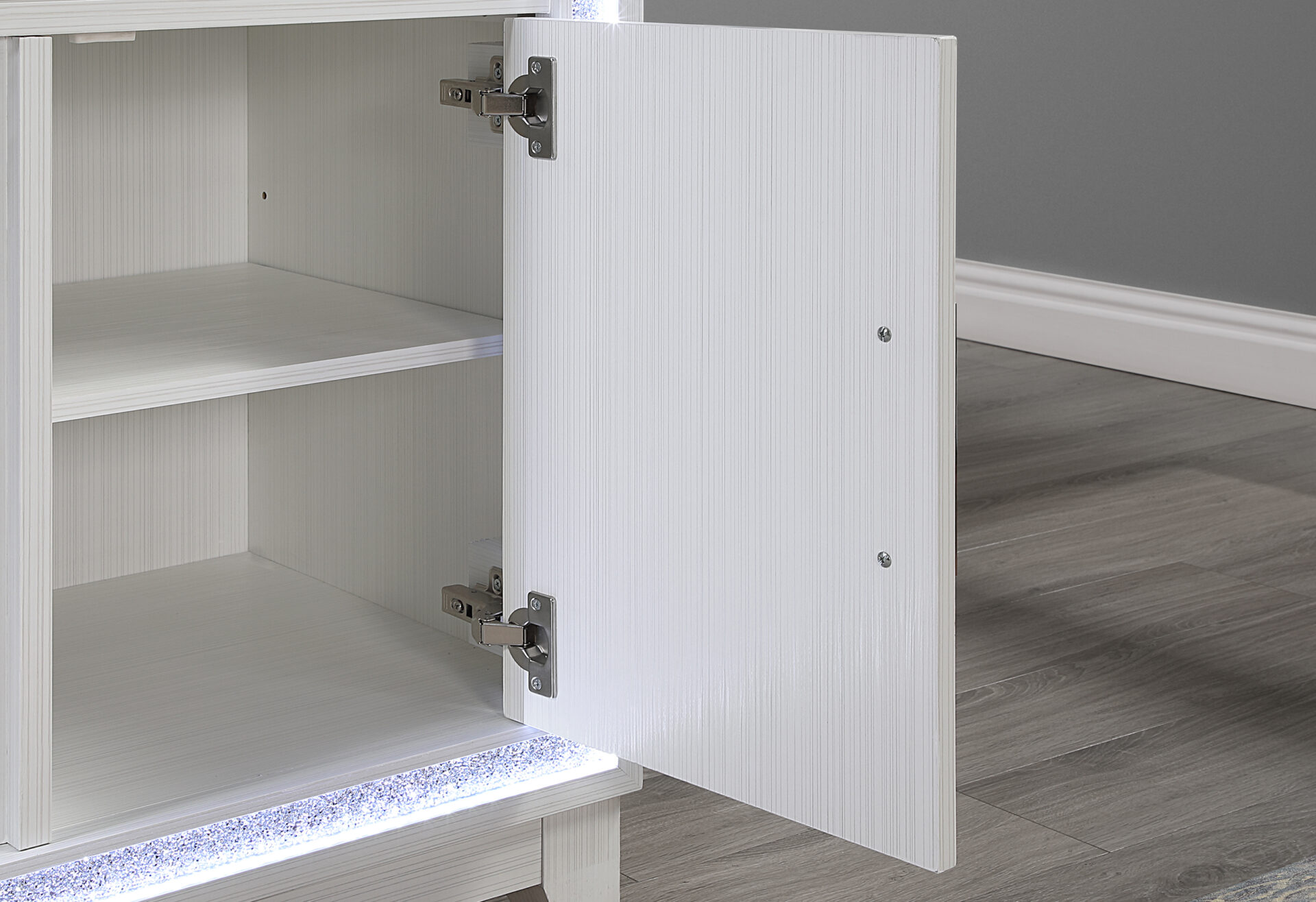 LILY WHITE ENTERTAINMENT UNIT 72 W/ LED, SPEAKERS, CRYSTAL INSERTS – Image 3