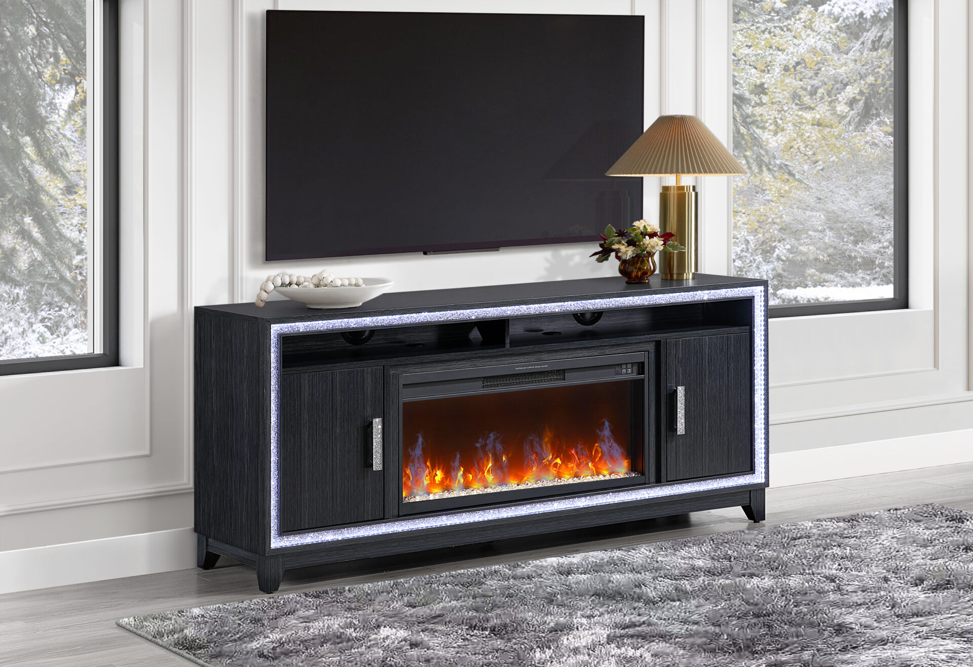 LILY DARK GREY ENT UNIT 72 INCH W/ LED, SPEAKERS, CRYSTAL INSERTS – Image 1