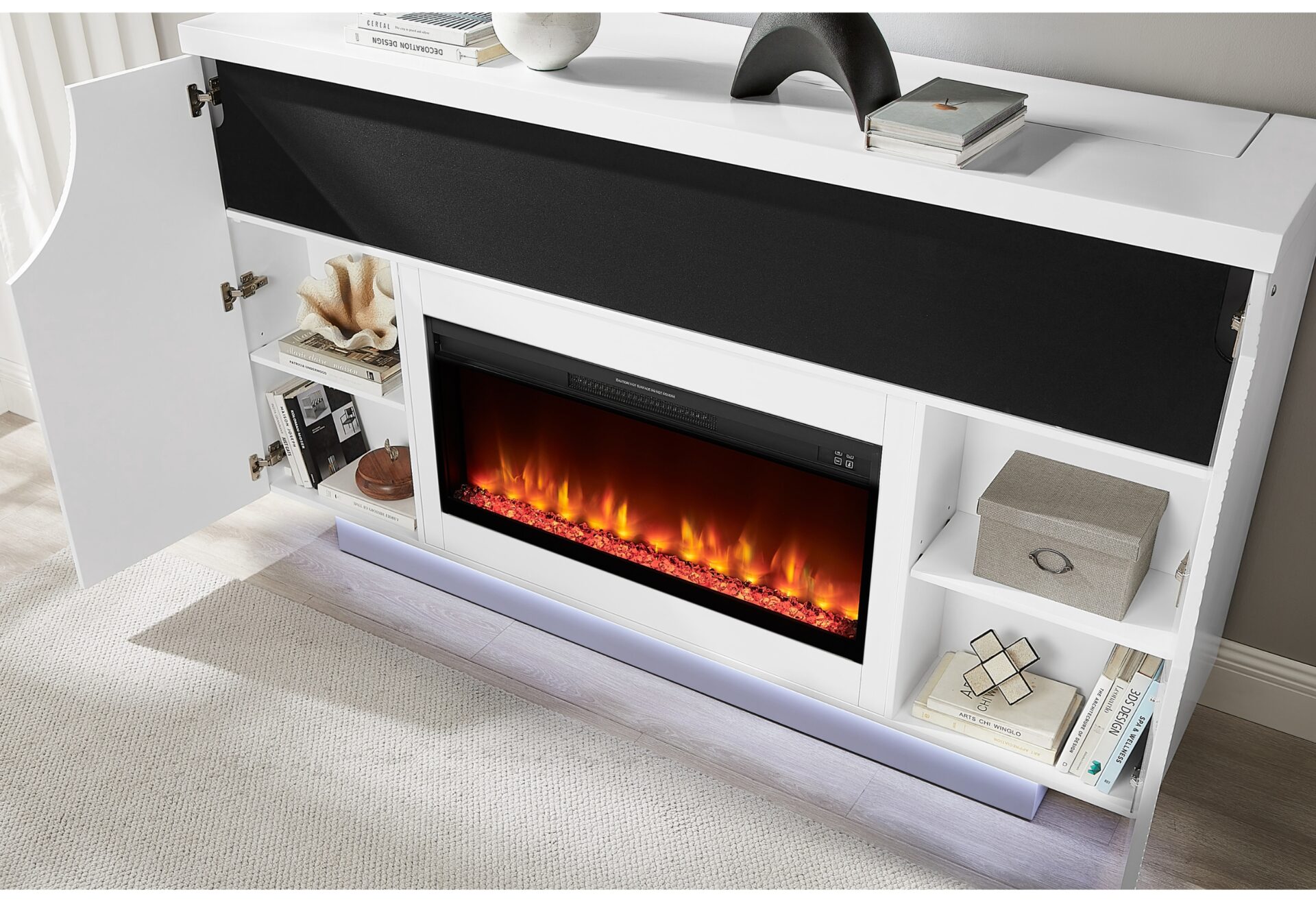 AVEENA WHITE 76" ENT UNIT WITH TV, LED, SPEAKERS, CRYSTAL AND POP-UP – Image 3