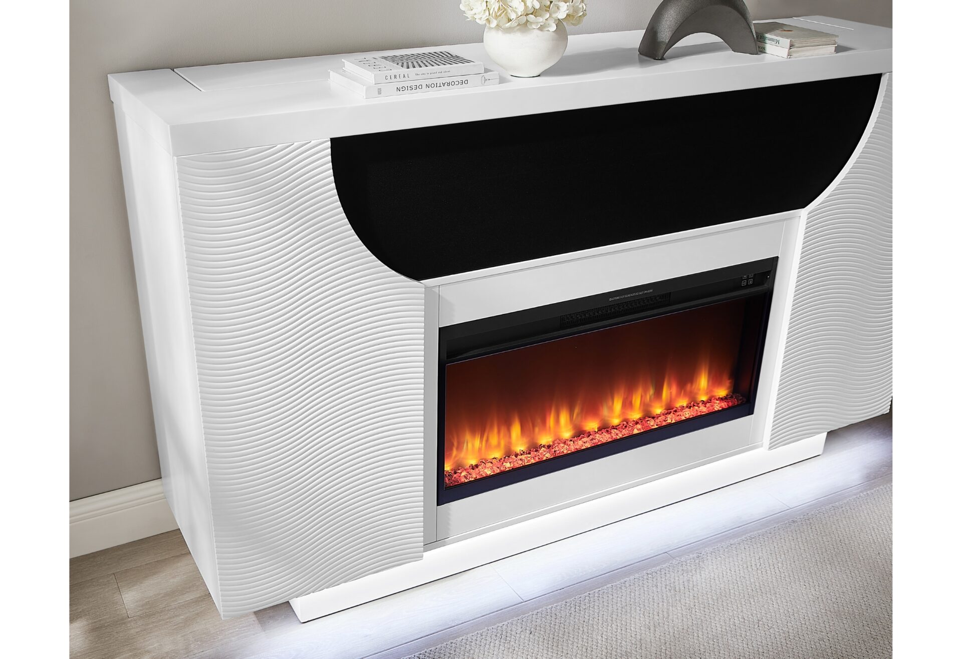 AVEENA WHITE 76" ENT UNIT WITH TV, LED, SPEAKERS, CRYSTAL AND POP-UP – Image 4