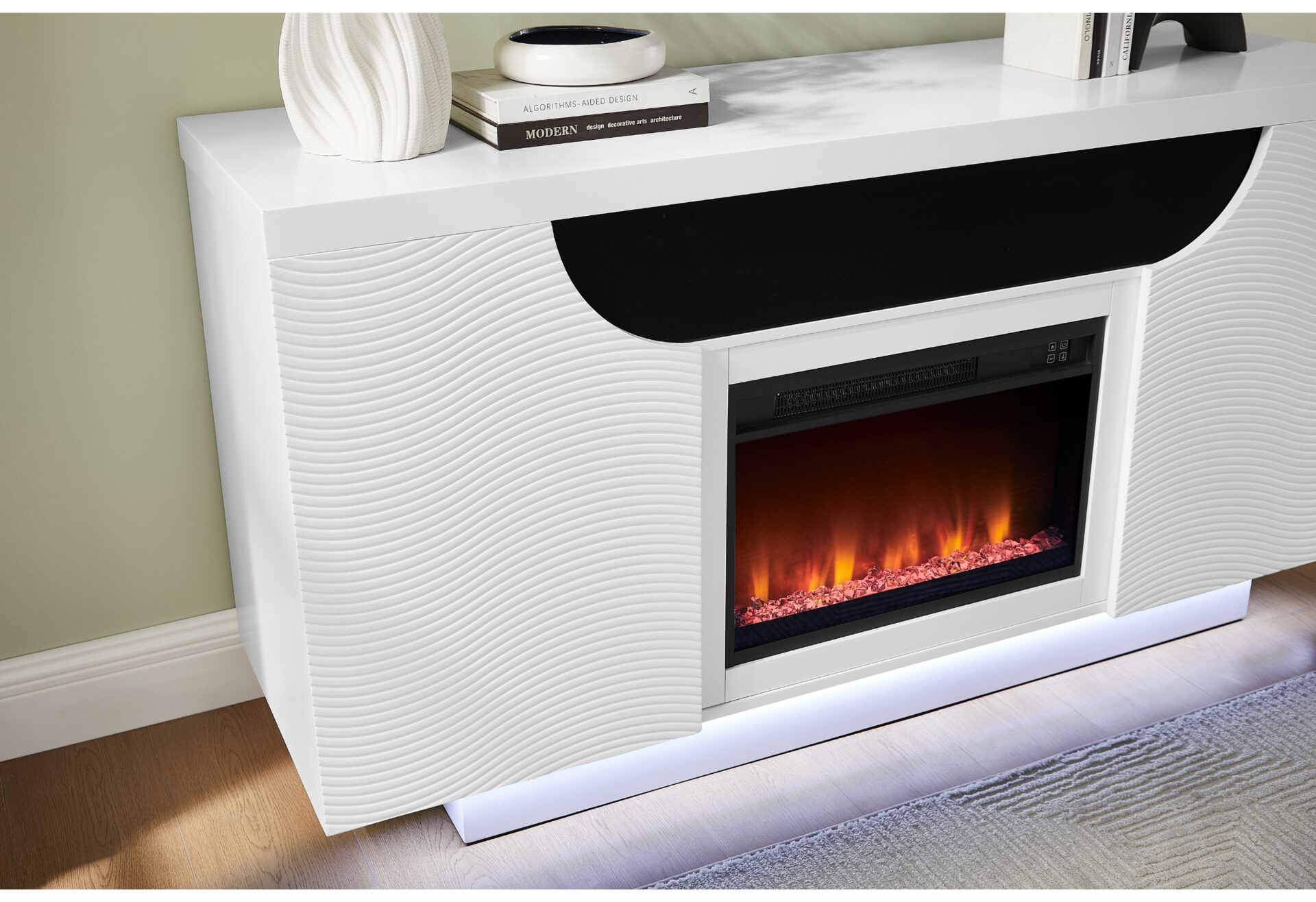 AILEEN WHITE 66" ENT UNIT W/LED, SPEAKERS, CRYSTAL AND POP-UP DOORS – Image 3