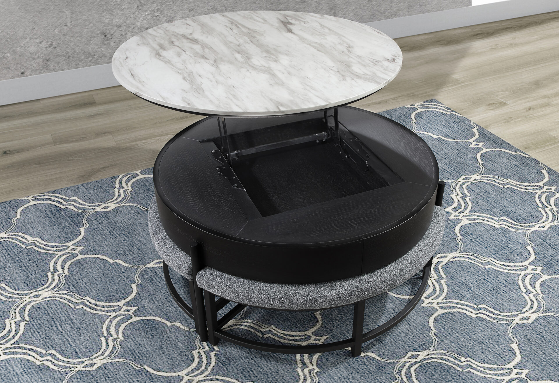 T42 BLACK COFFEE TABLE WITH 3 STOOLS – Image 2