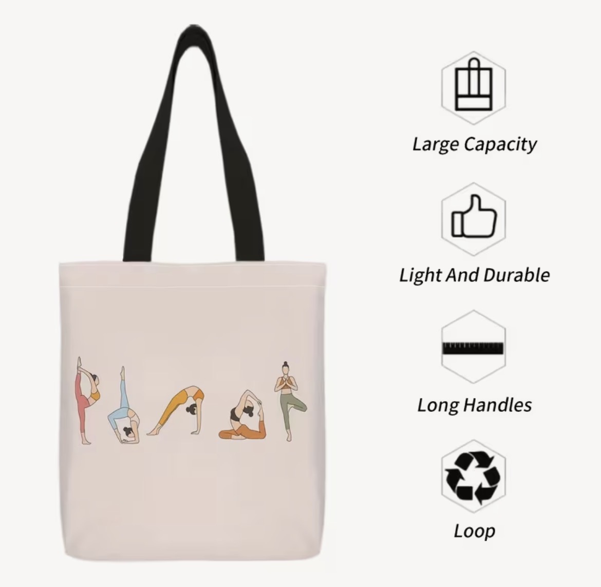 Canvas Yoga Tote Bag (Beige) – Image 3