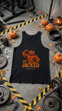 Get Jacked Tank Top, POWER UP Fitness Shirt, Pumpkin Gym Sleeveless Tee, Spooky Workout Apparel, Fall Workout Gear – Image 9