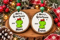 Personalized Grinchmas Ornament – With Bow (Girl)