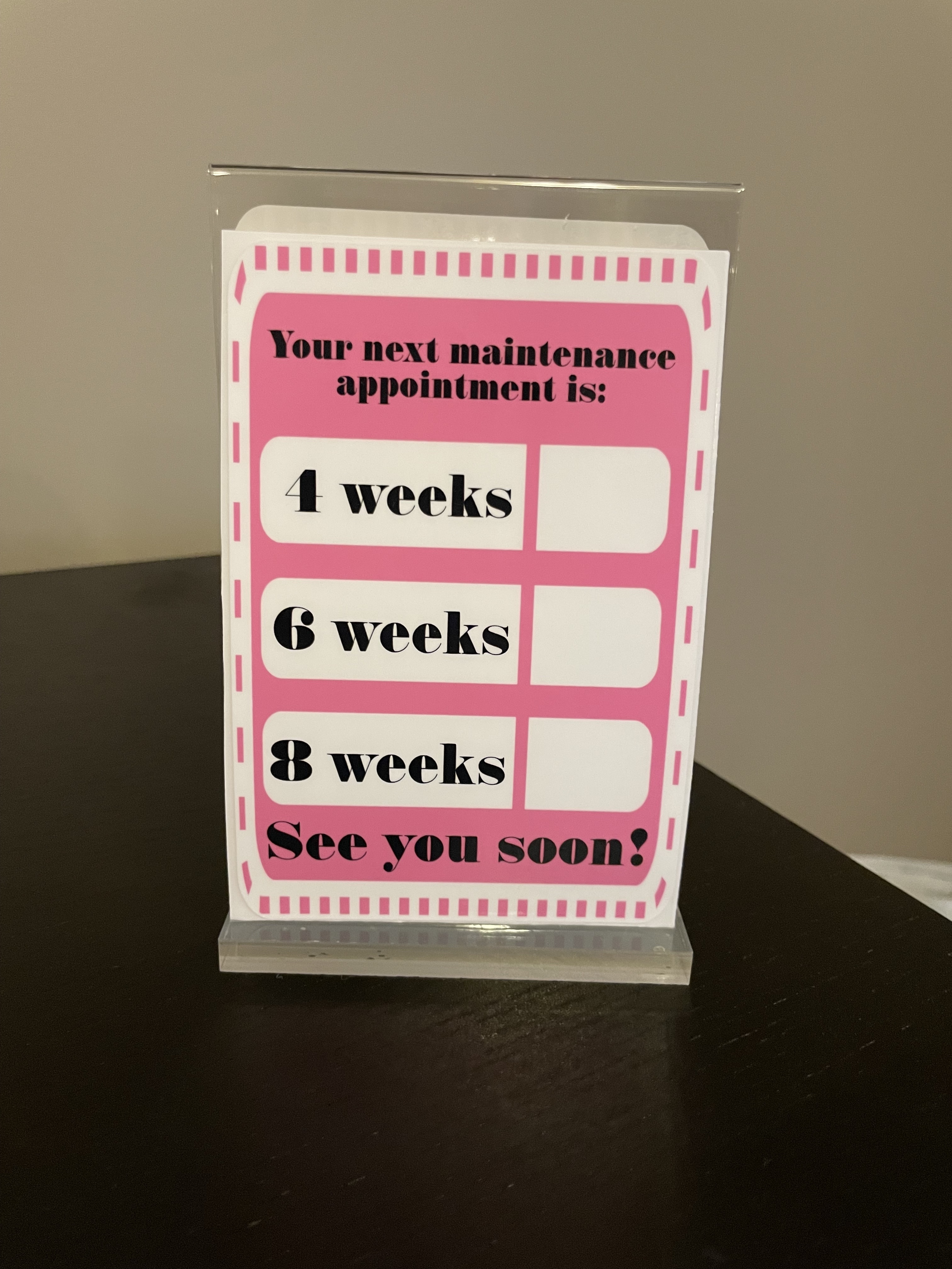 Appointment Reminder Clings – Pink & Black 4-6-8 Weeks