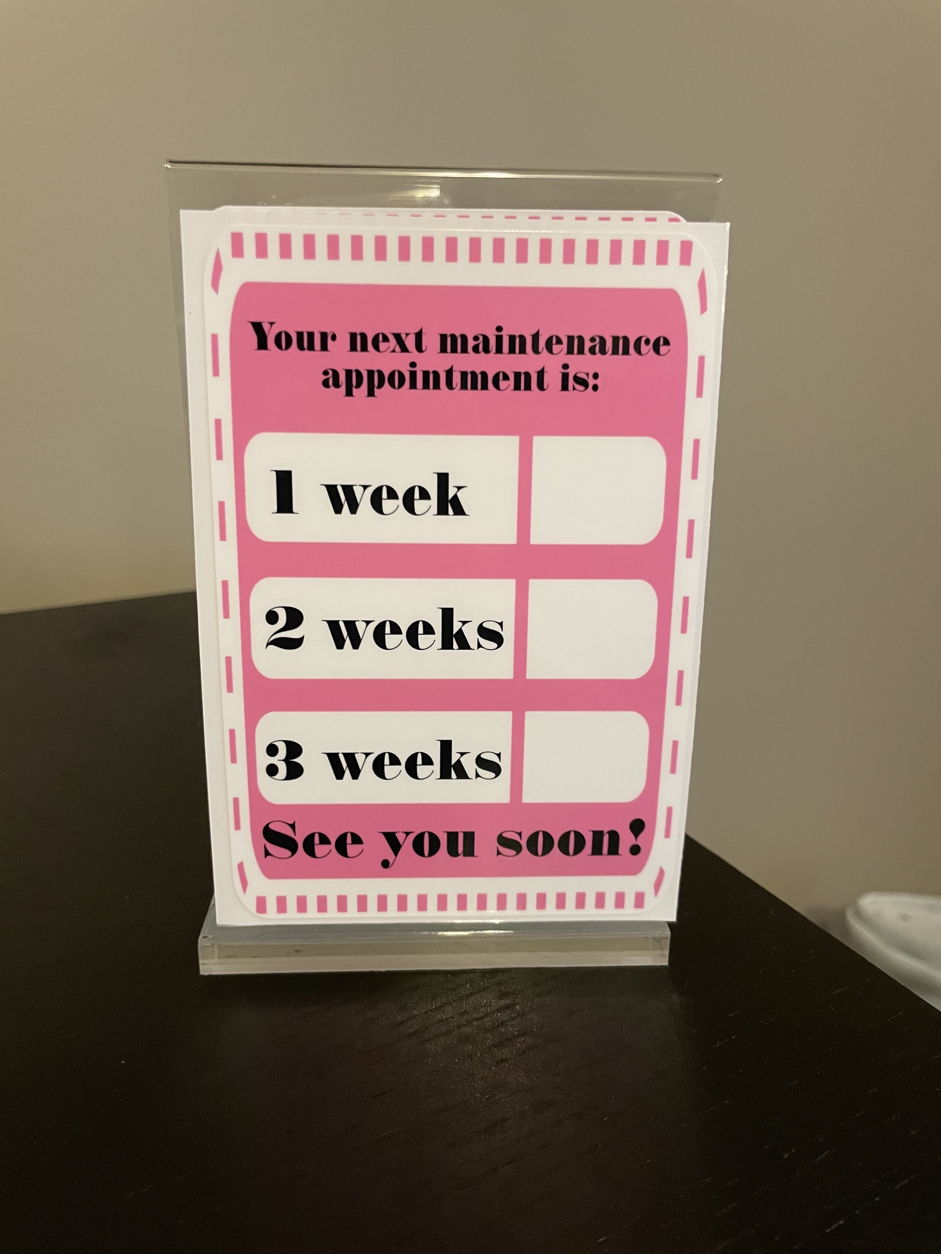 Appointment Reminder Clings – Pink & Gray 1-2-3 Weeks