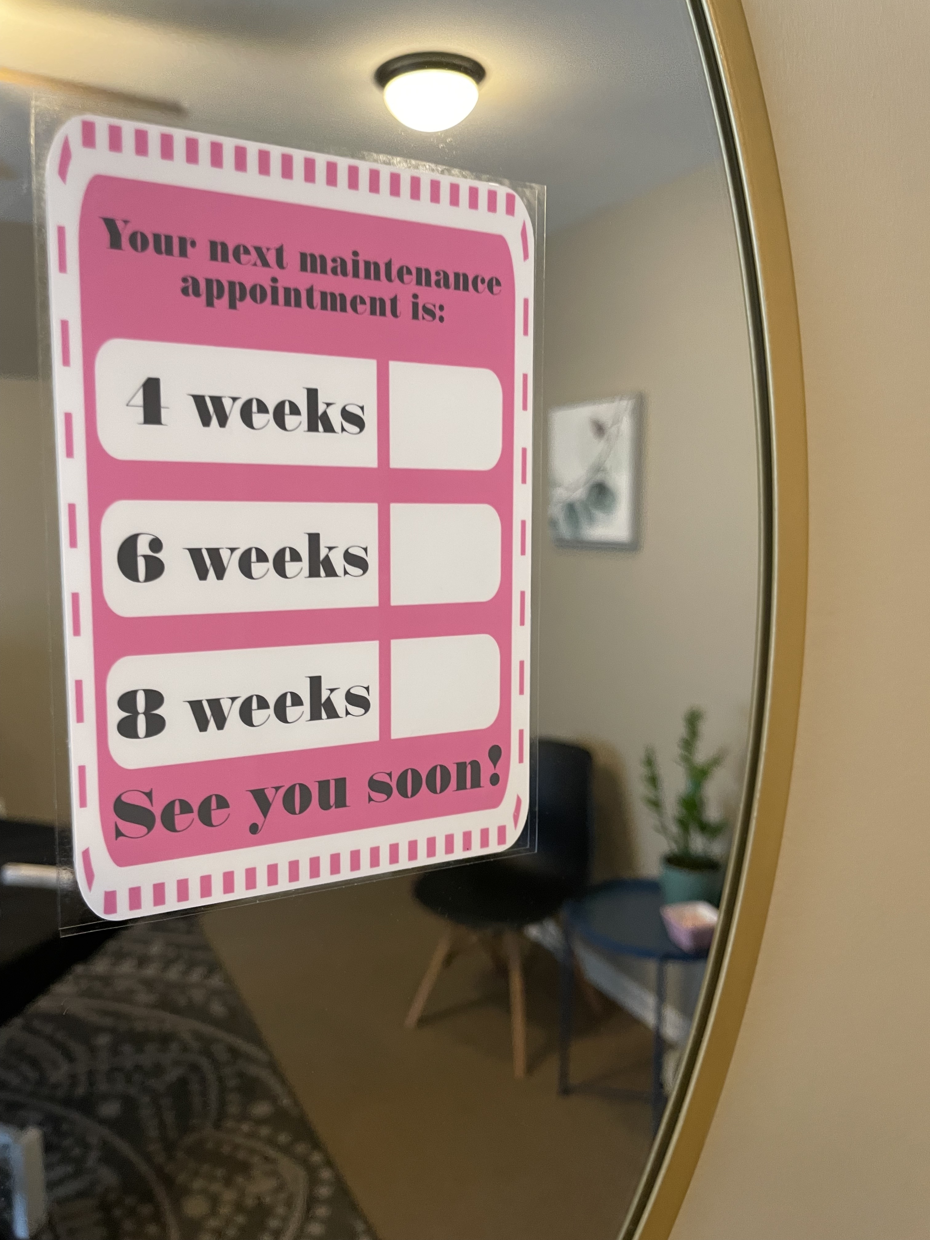 Appointment Reminder Clings – Pink & Gray 4-6-8 Weeks