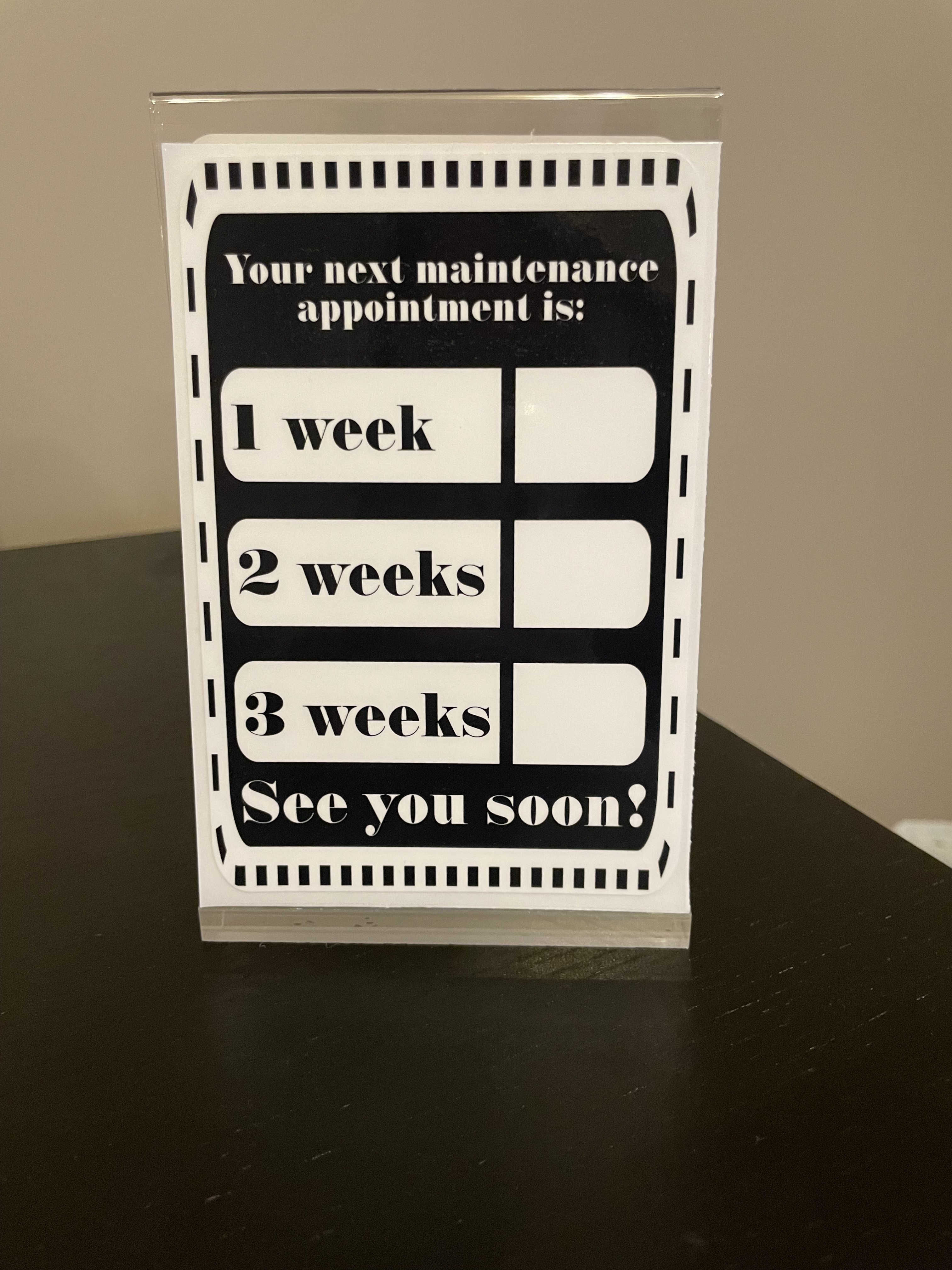 Appointment Reminder Clings – Black 1-2-3 Weeks