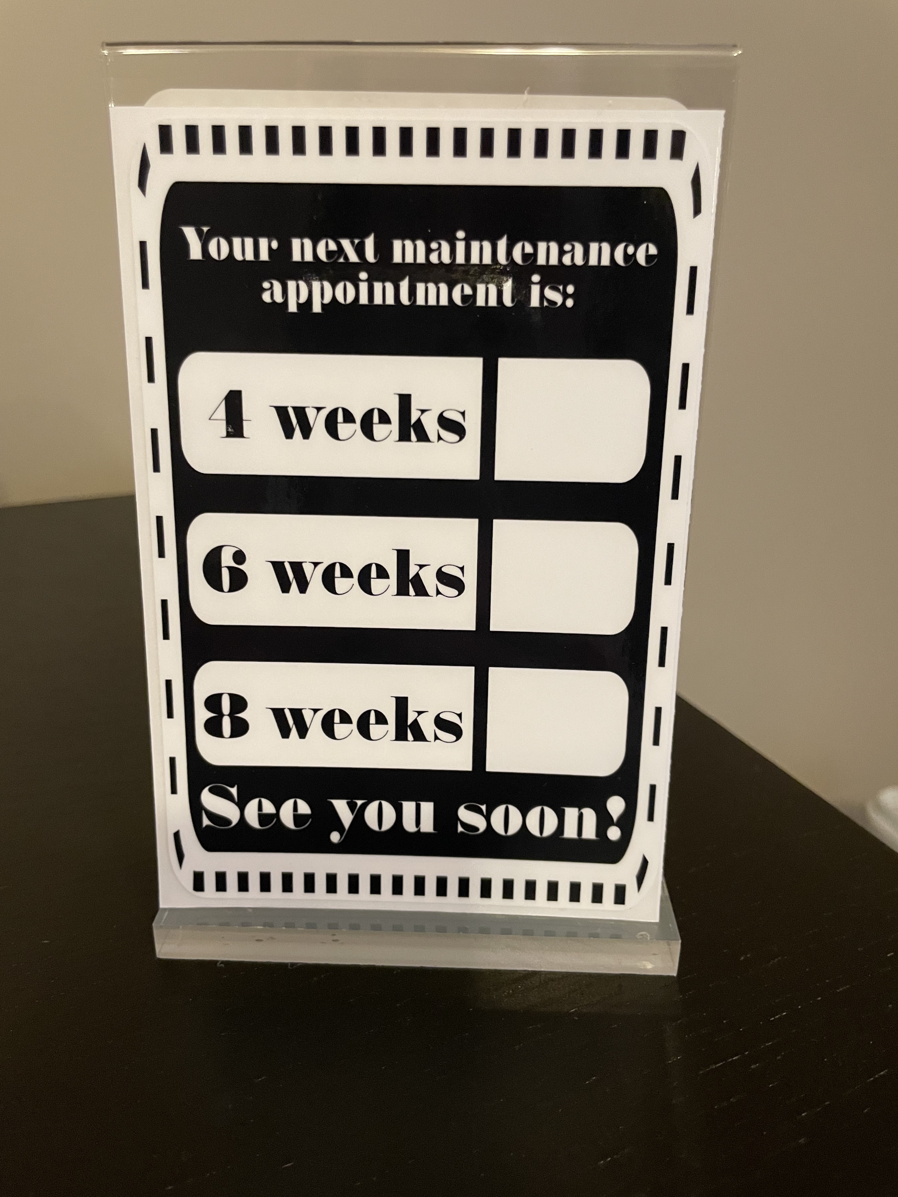 Appointment Reminder Clings – Black 4-6-8 Weeks