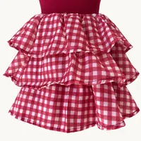 Burgundy Gingham Tiered Dress – Image 3