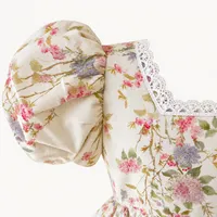 Cream Floral Vine Puff Sleeve Dress – Image 2