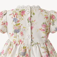 Cream Floral Vine Puff Sleeve Dress – Image 3