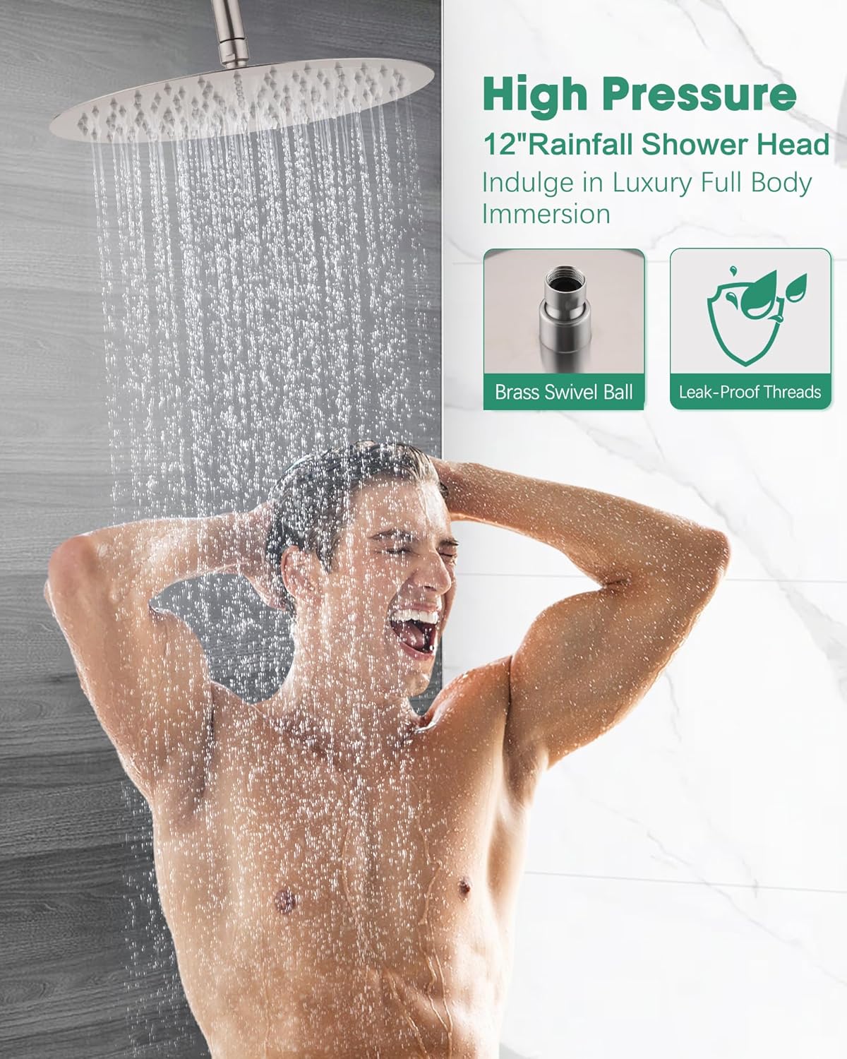 12" High-Pressure Rainfall Shower Head with 3-Handle Valve for DFW, North & East Texas – Image 7