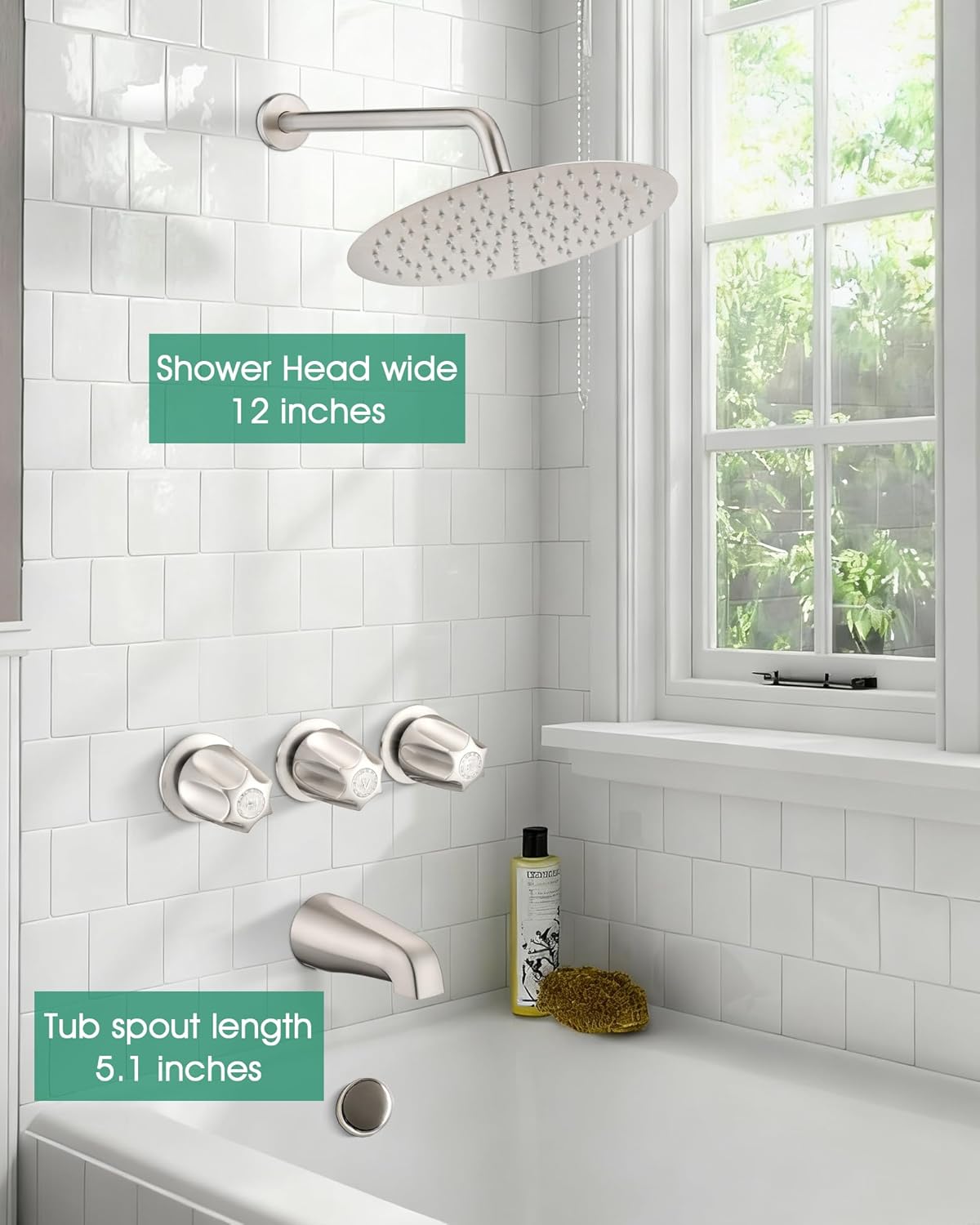 12" High-Pressure Rainfall Shower Head with 3-Handle Valve for DFW, North & East Texas – Image 2