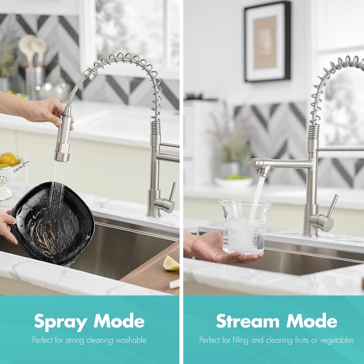 Dual-Spout Kitchen Faucet - Brushed Nickel with High-Pressure Sprayer for DFW, North & East Texas – Image 6