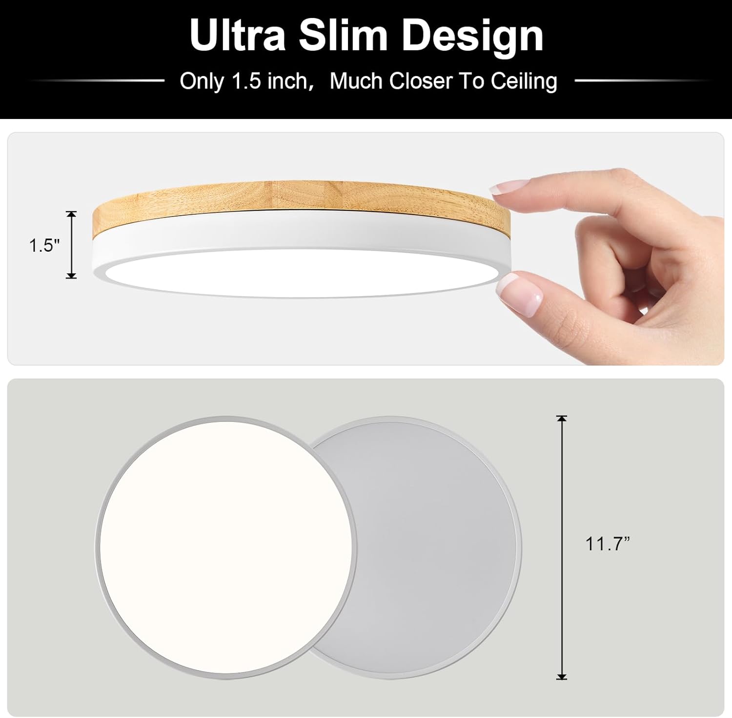 Minimalist Wood LED Ceiling Light - 4000K Flush Mount for DFW, North & East Texas – Image 3