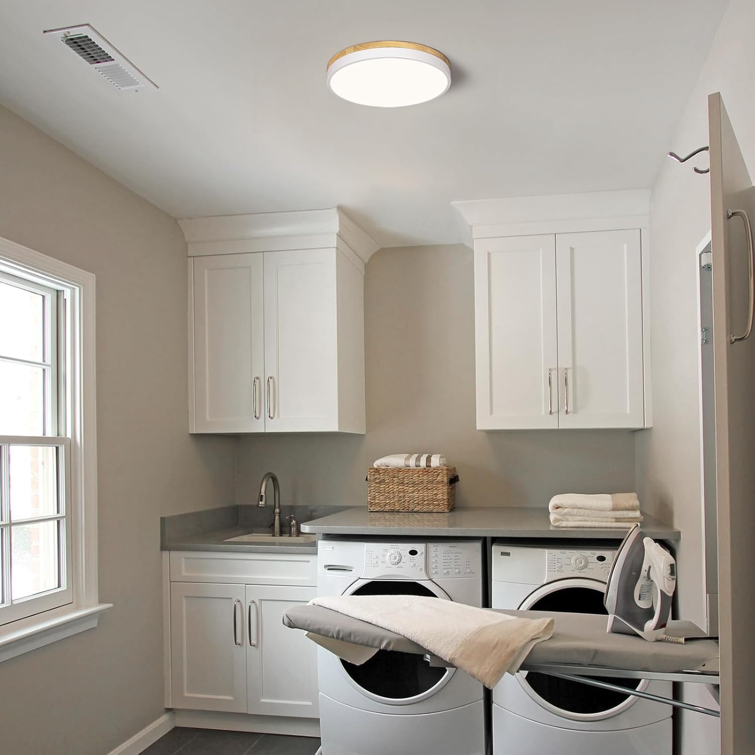 Minimalist Wood LED Ceiling Light - 4000K Flush Mount for DFW, North & East Texas – Image 2