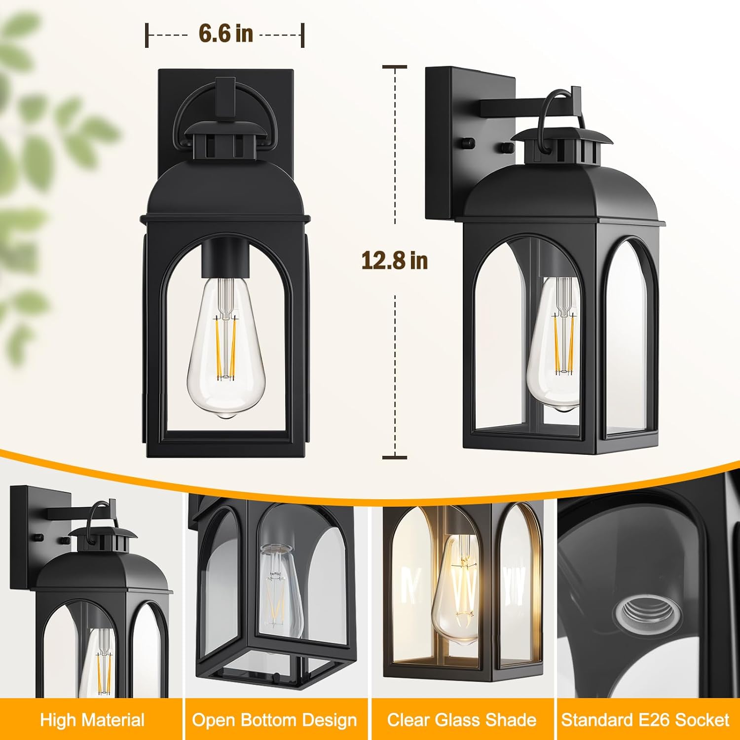 Outdoor Wall Lantern - Weather-Resistant Black Exterior Light Fixture for DFW, North & East Texas – Image 3