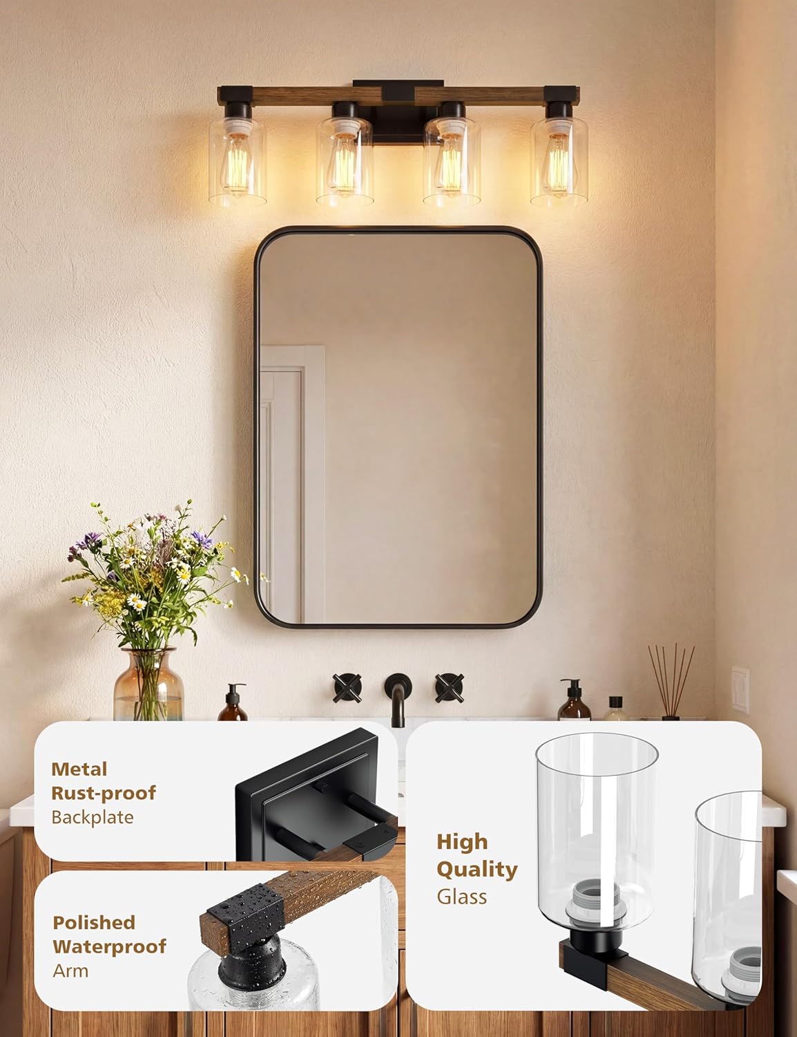 Farmhouse Bathroom Vanity Light - Rustic 3-Light Fixture for DFW, North & East Texas – Image 5