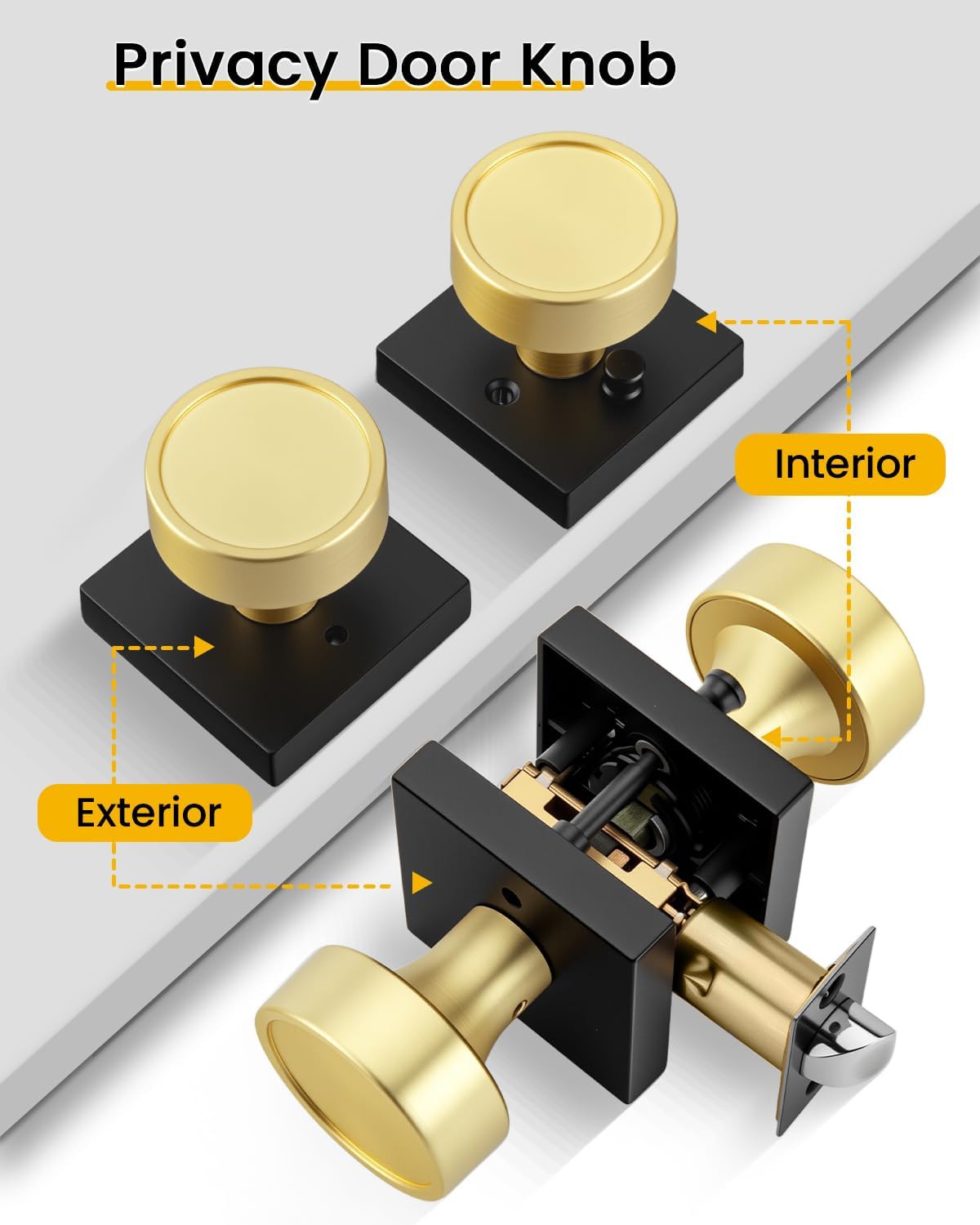 Black & Gold Privacy Door Knob - Modern Interior Lock for DFW, North & East Texas – Image 2