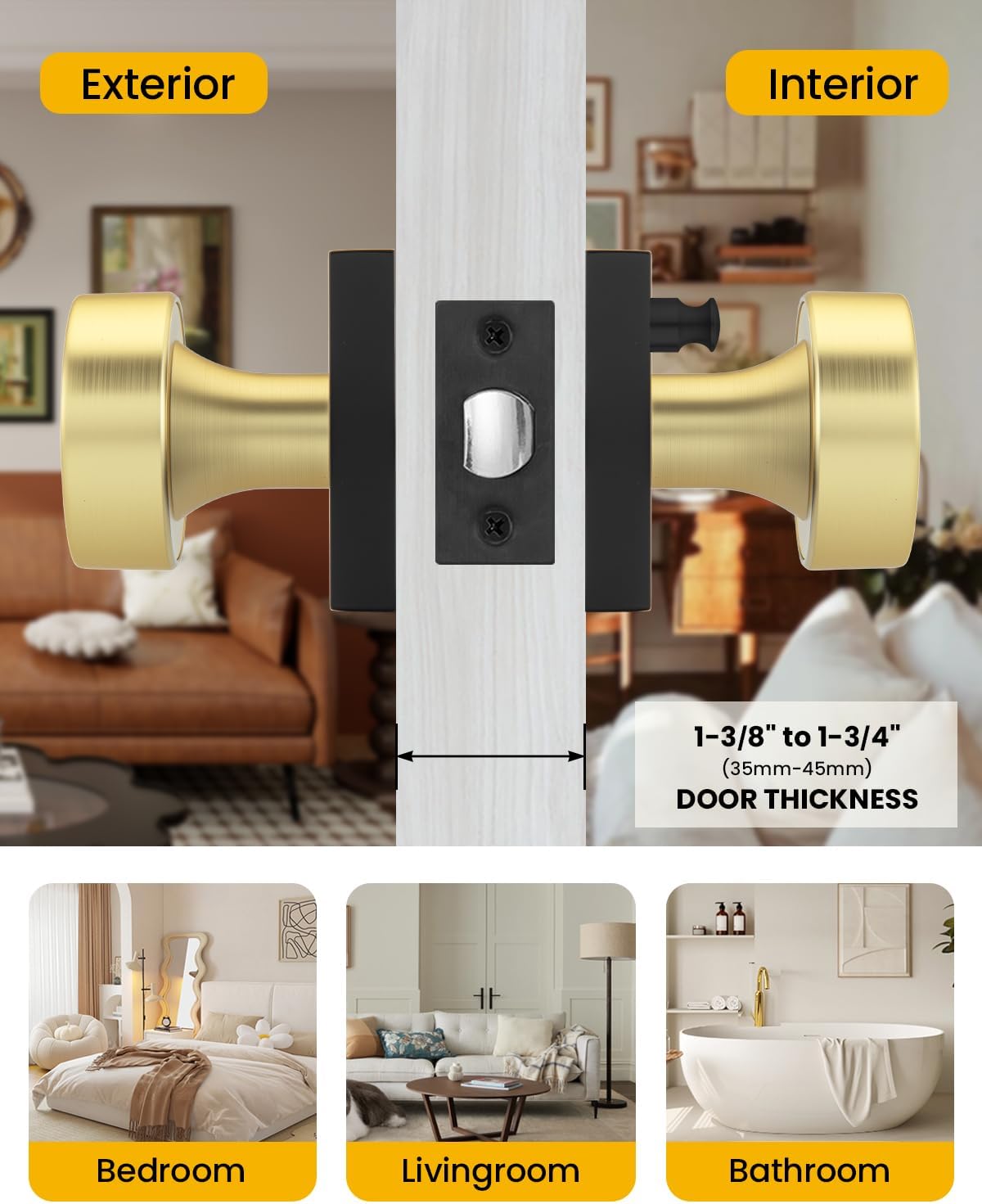 Black & Gold Privacy Door Knob - Modern Interior Lock for DFW, North & East Texas – Image 4