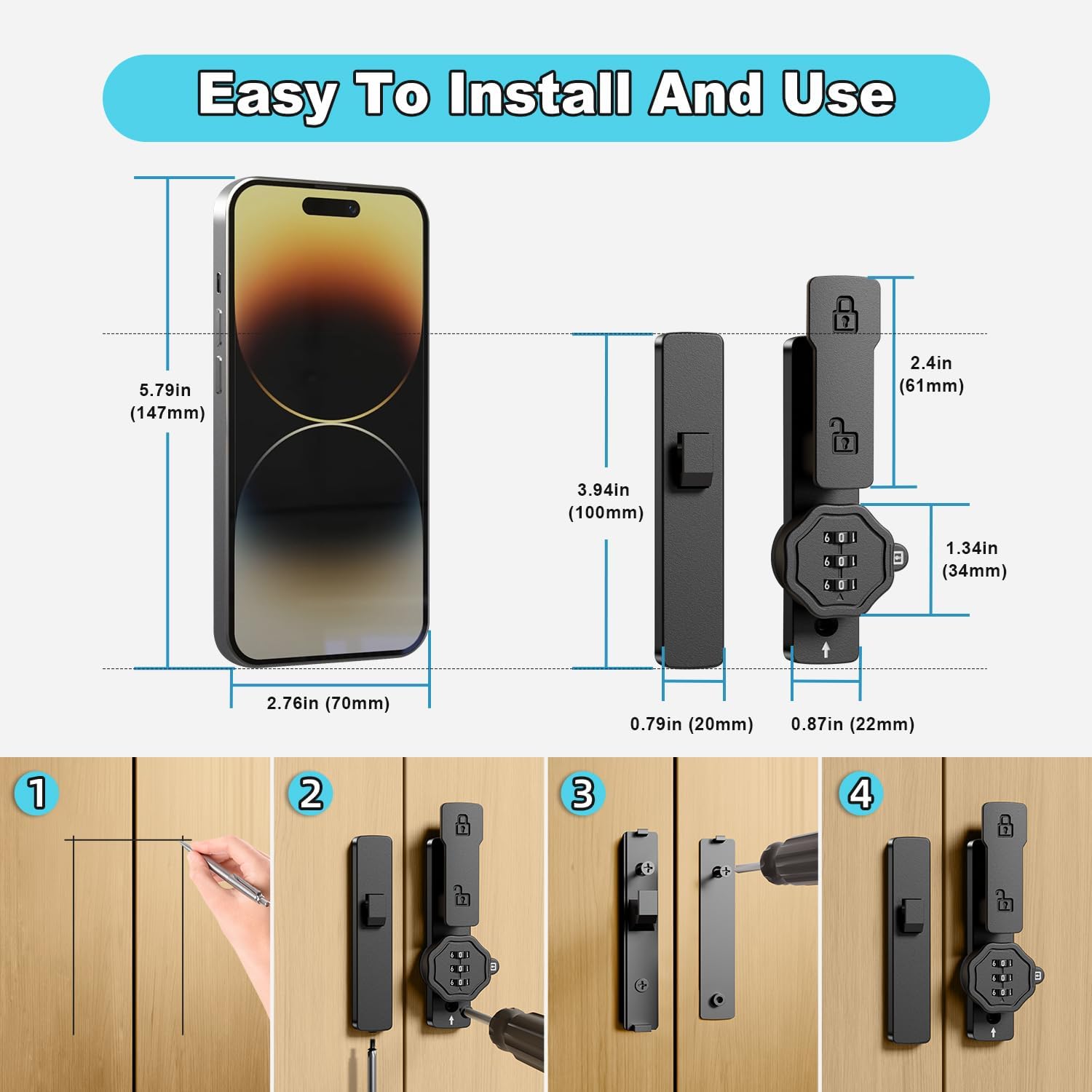 Barn Door Lock - Keyless Zinc Alloy Gate Latch with 3-Digit Password for DFW, North & East Texas – Image 5