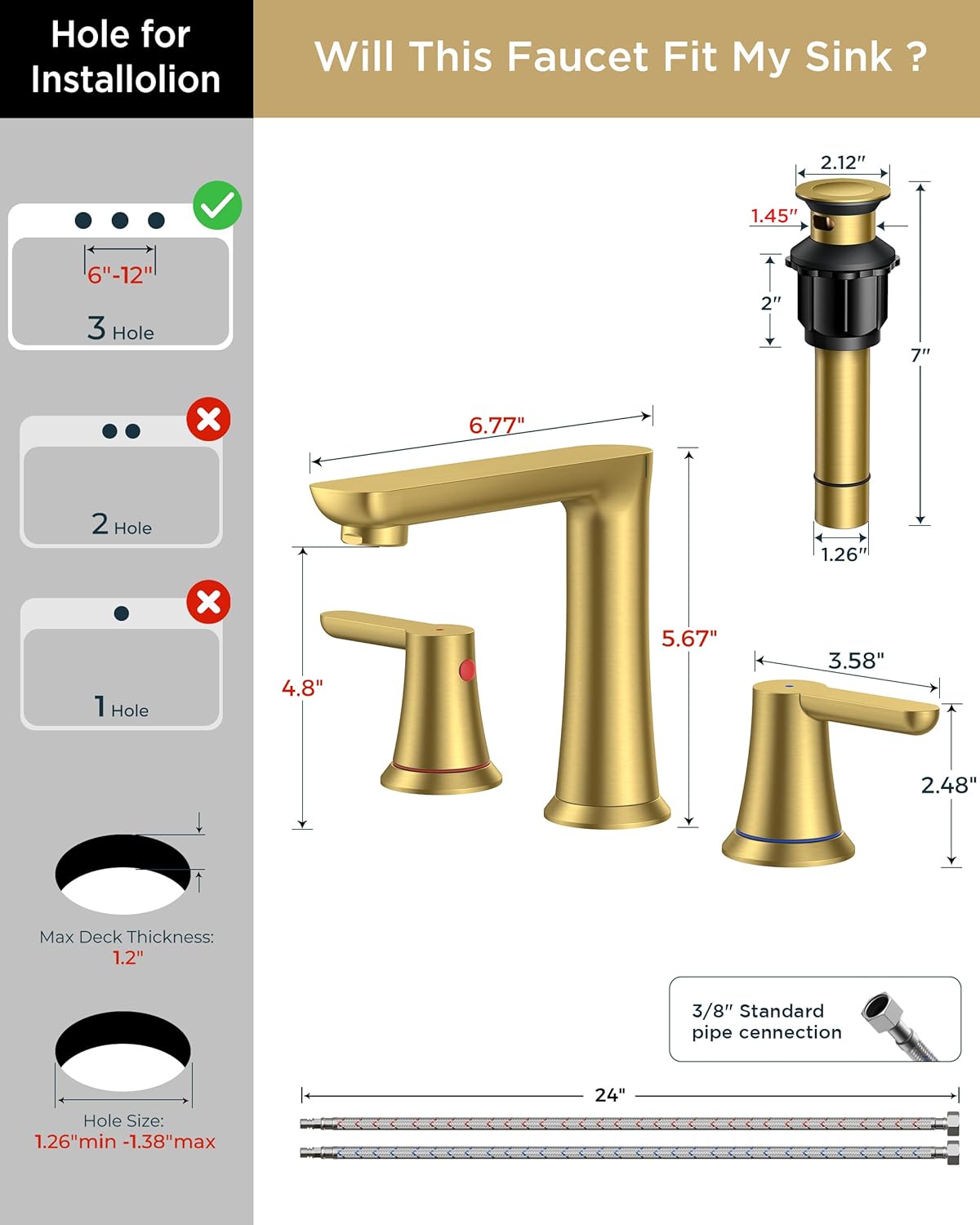 FORIOUS Gold Bathroom Faucet – Image 7