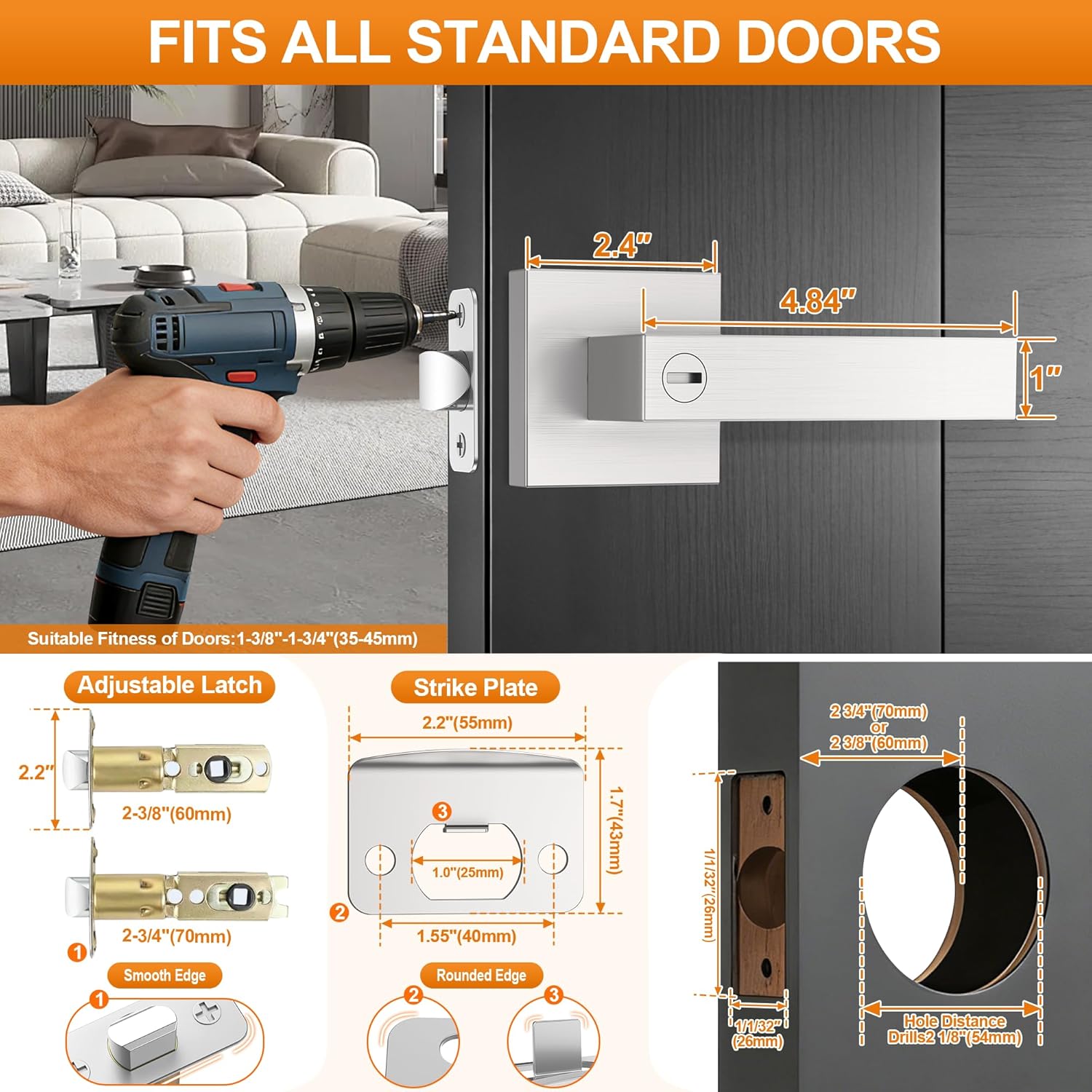 10 Pack Brushed Nickel Door Handle – Image 3
