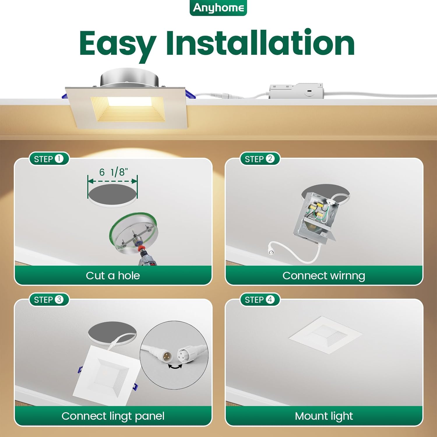 12 Pack 6 Inch Square Ultra-Thin LED Recessed Lighting – Image 3