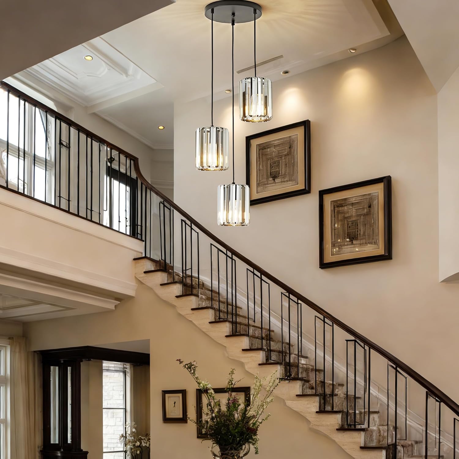 3-Light Modern Black Crystal Chandelier & Adjustable Pendant – Image 2