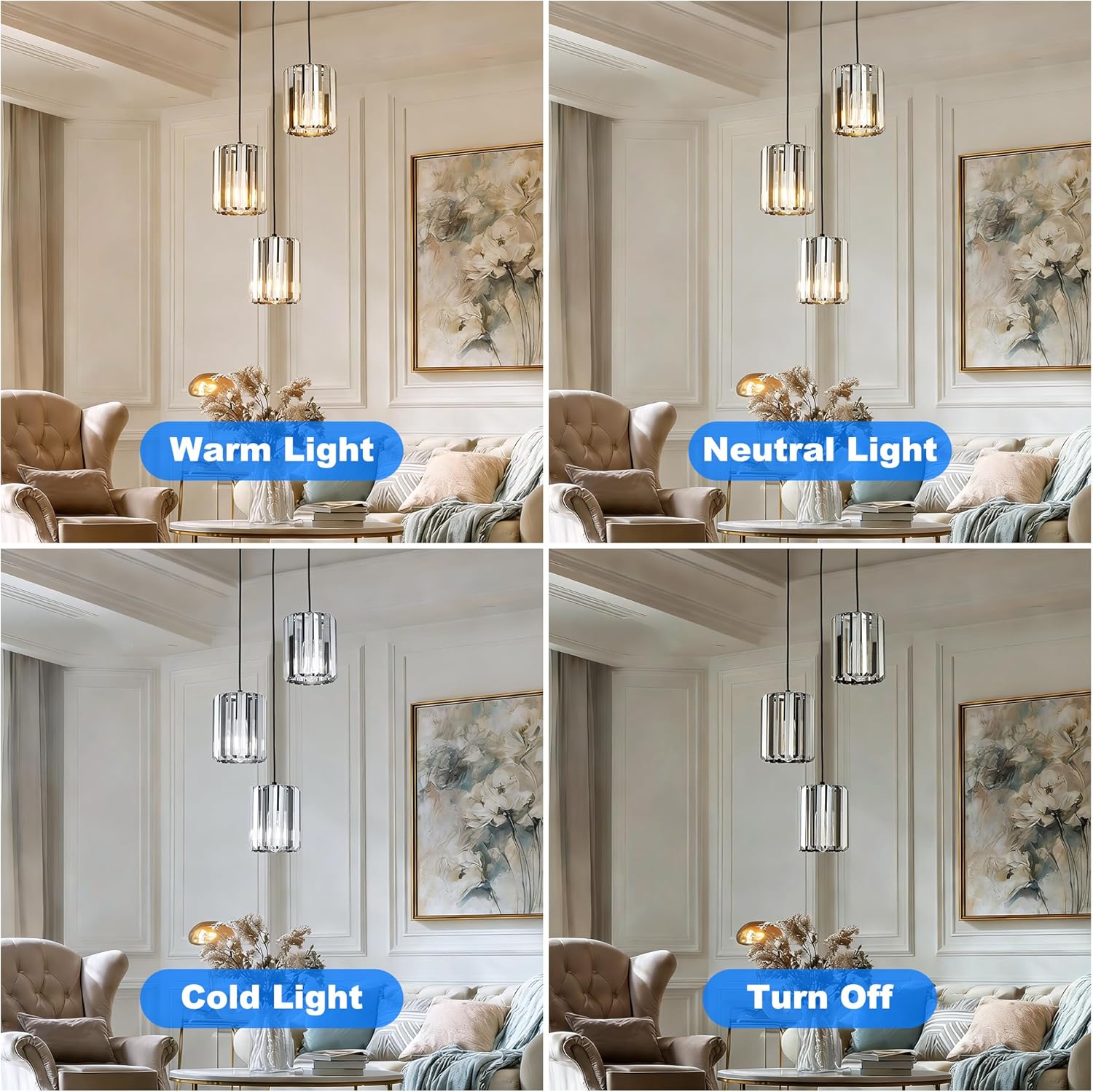3-Light Modern Black Crystal Chandelier & Adjustable Pendant – Image 4