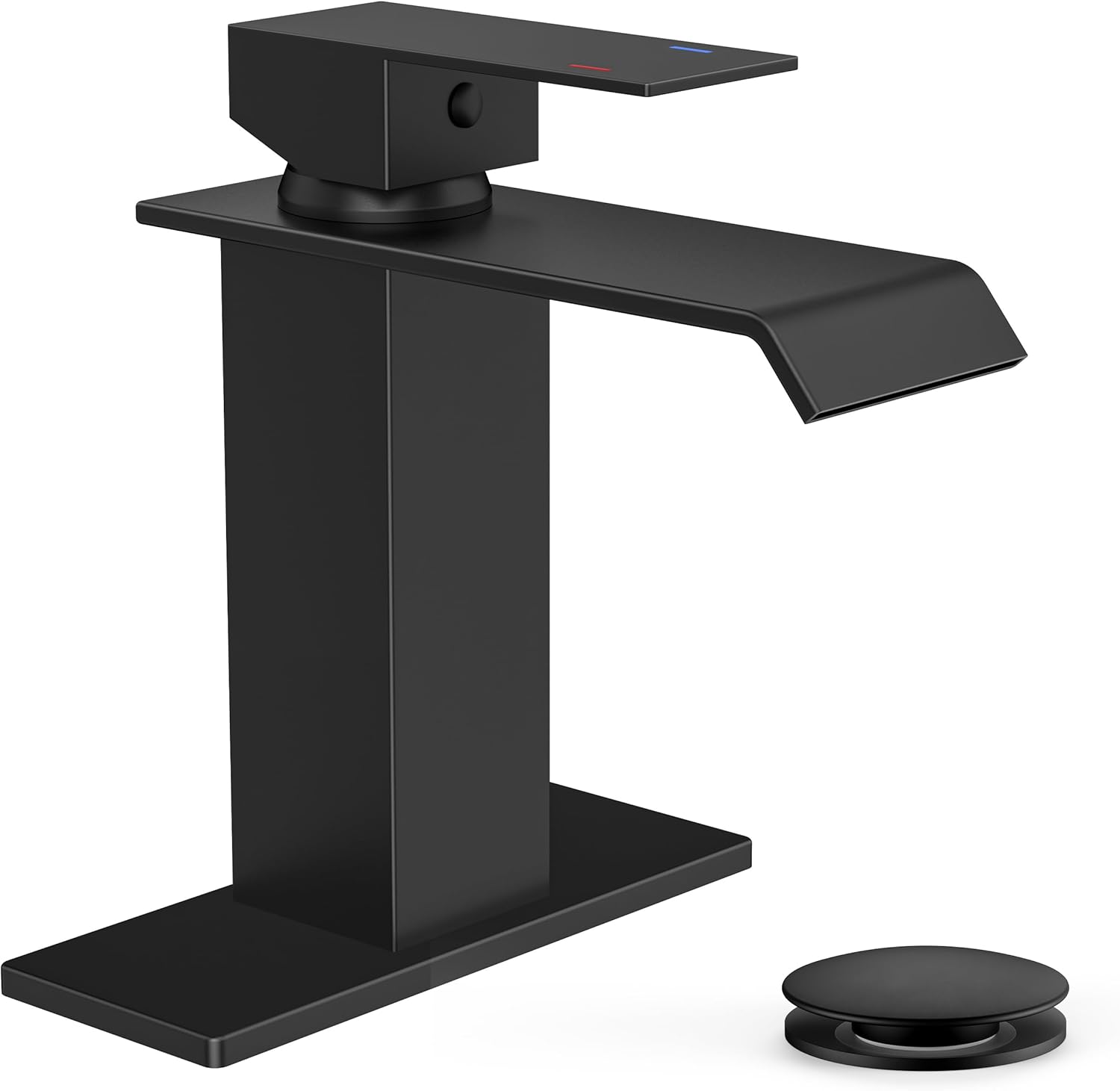FORIOUS Modern Matte Black Waterfall Bathroom Faucet & Pop-Up Drain – Image 4