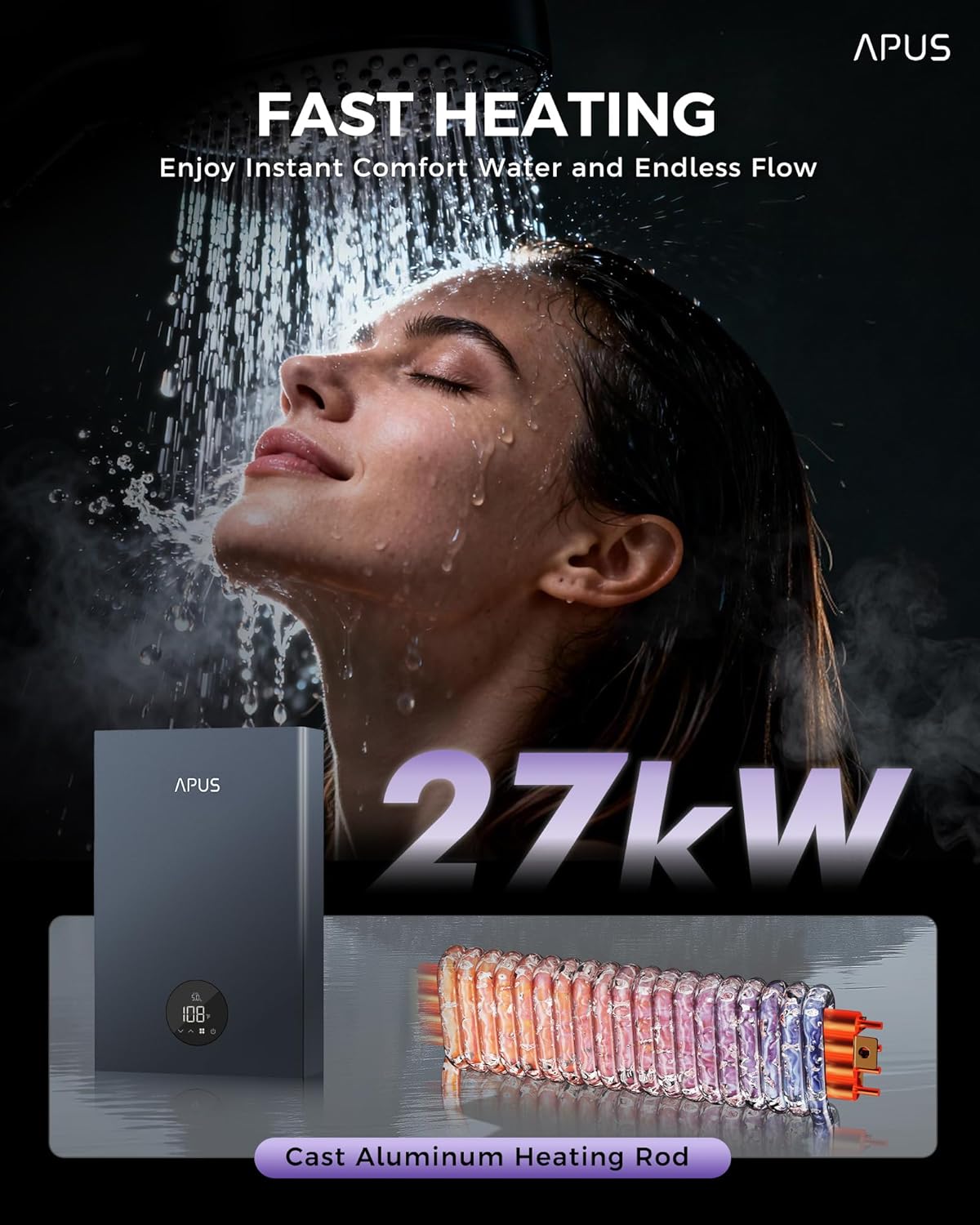APUS 27kW Electric Tankless Water Heater for Endless On-Demand Hot Water – Image 2