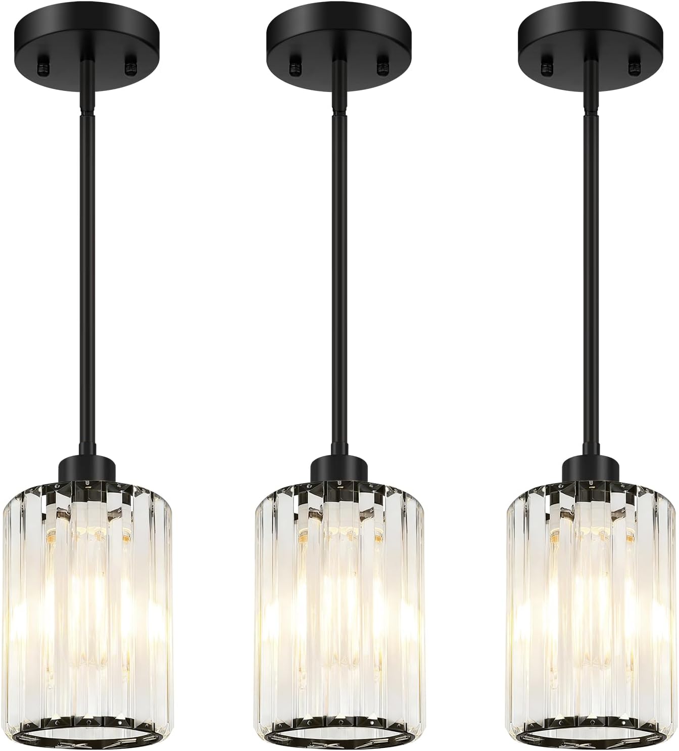 3-Pack Matte Black Crystal Pendant Lights for Kitchen Islands and Interior Upgrades – Image 9